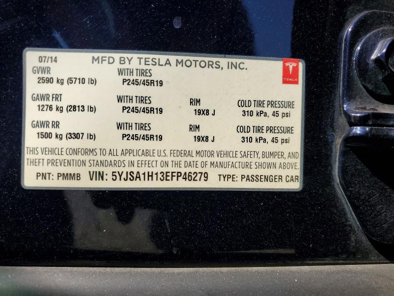 63195876 :رقم المزاد ، 5YJSA1H13EFP46279 vin ، 2014 Tesla Model S مزاد بيع