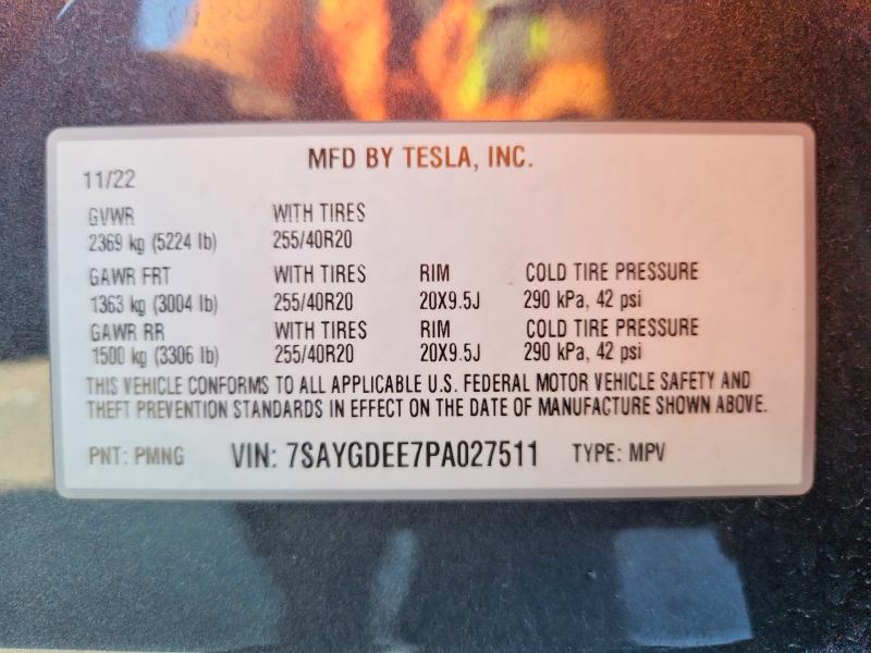 Продажа на аукционе авто 2023 Tesla Model Y, vin: 7SAYGDEE7PA027511, номер лота: 66081406