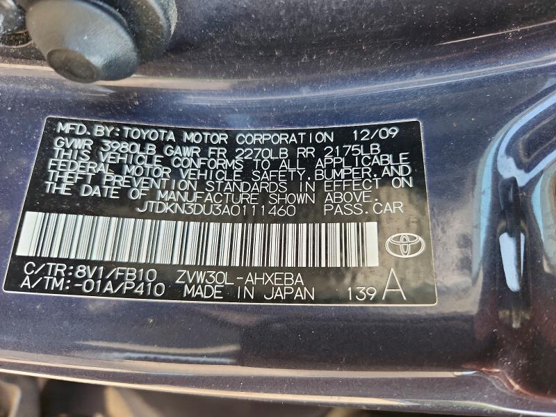 64745136 :رقم المزاد ، JTDKN3DU3A0111460 vin ، 2010 Toyota Prius مزاد بيع