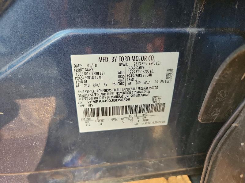 64405316 :رقم المزاد ، 2FMPK4J90JBB50506 vin ، 2018 Ford Edge مزاد بيع
