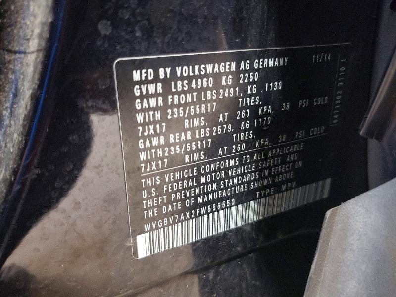 Aukcja sprzedaży 2015 Volkswagen Tiguan, vin: WVGBV7AX2FW555550, numer aukcji: 65703146