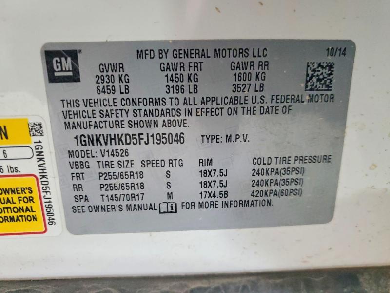 63279586 :رقم المزاد ، 1GNKVHKD5FJ195046 vin ، 2015 Chevrolet Traverse مزاد بيع