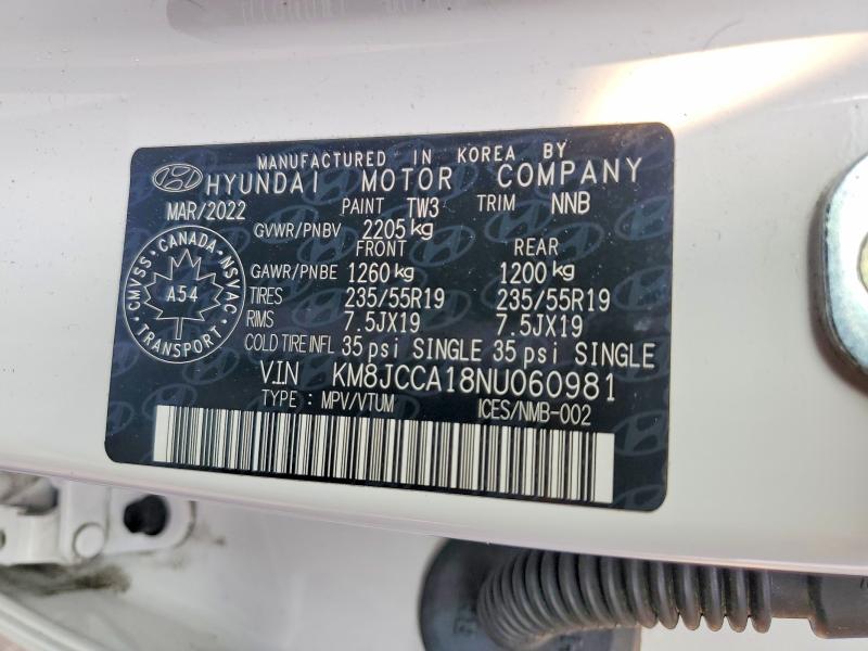Aukcja sprzedaży 2022 Hyundai Tucson, vin: KM8JCCA18NU060981, numer aukcji: 63388616