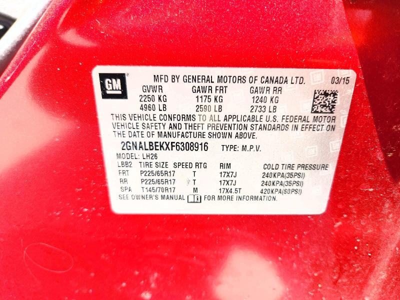 2015 Chevrolet Eqinox მანქანა იყიდება აუქციონზე, vin: 2GNALBEKXF6308916, აუქციონის ნომერი: 65013266