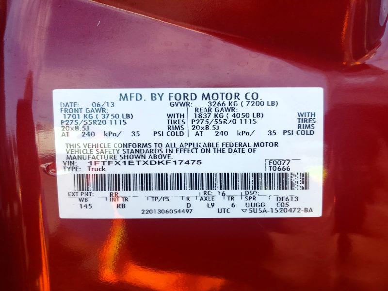 63548546 :رقم المزاد ، 1FTFX1ETXDKF17475 vin ، 2013 Ford F150 مزاد بيع