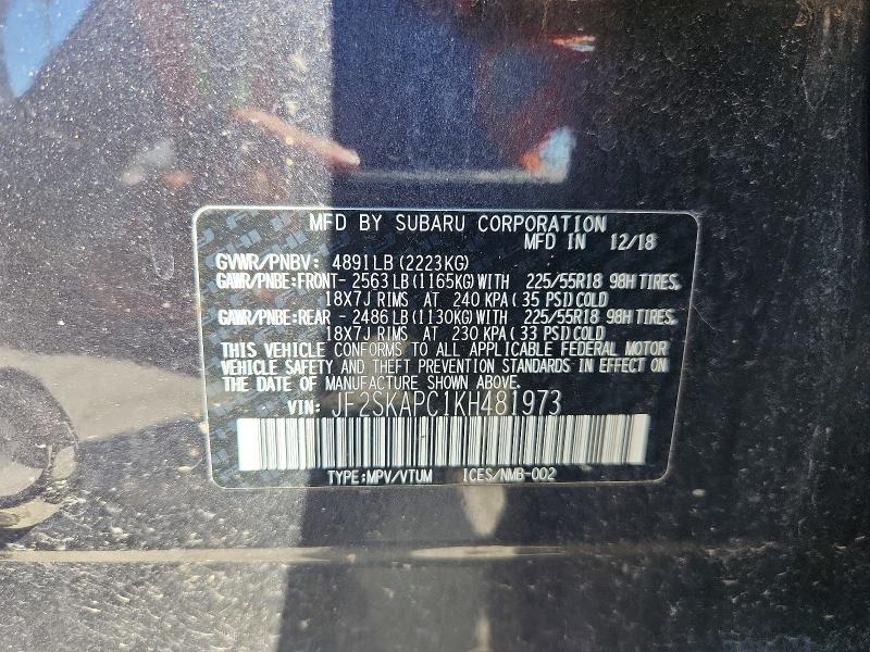 Aukcja sprzedaży 2019 Subaru Forester, vin: JF2SKAPC1KH481973, numer aukcji: 66318806