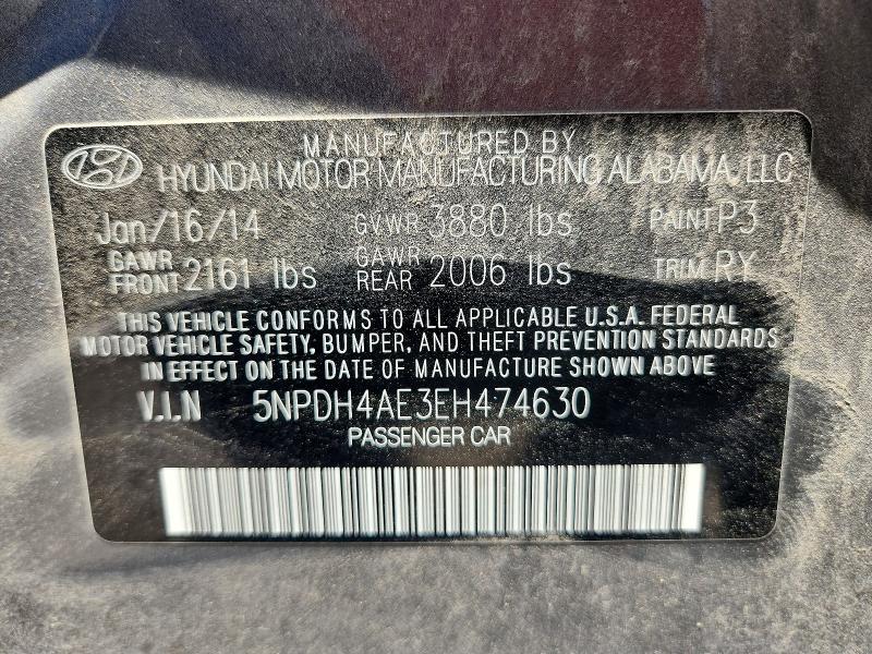 64477516 :رقم المزاد ، 5NPDH4AE3EH474630 vin ، 2014 Hyundai Elantra مزاد بيع