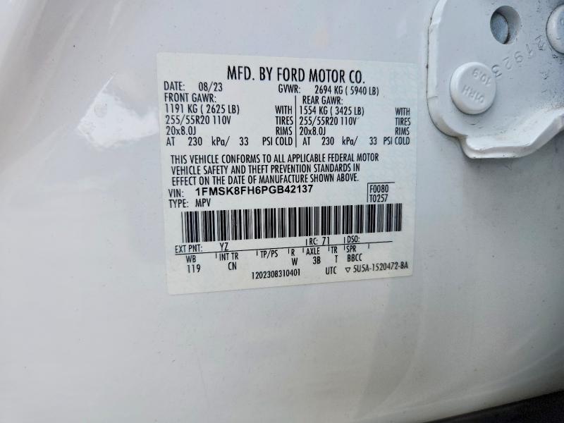 64310946 :رقم المزاد ، 1FMSK8FH6PGB42137 vin ، 2023 Ford Explorer مزاد بيع