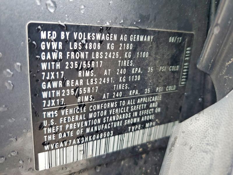 Продаж на аукціоні авто 2017 Volkswagen Tiguan, vin: WVGAV7AX3HK048503, номер лоту: 65157196