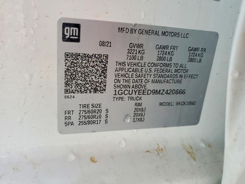2021 Chevrolet Silverado მანქანა იყიდება აუქციონზე, vin: 1GCUYEED9MZ420666, აუქციონის ნომერი: 64012136