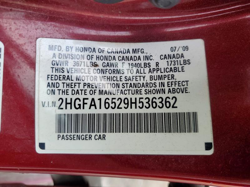 Aukcja sprzedaży 2009 Honda Civic, vin: 2HGFA16529H536362, numer aukcji: 64188376