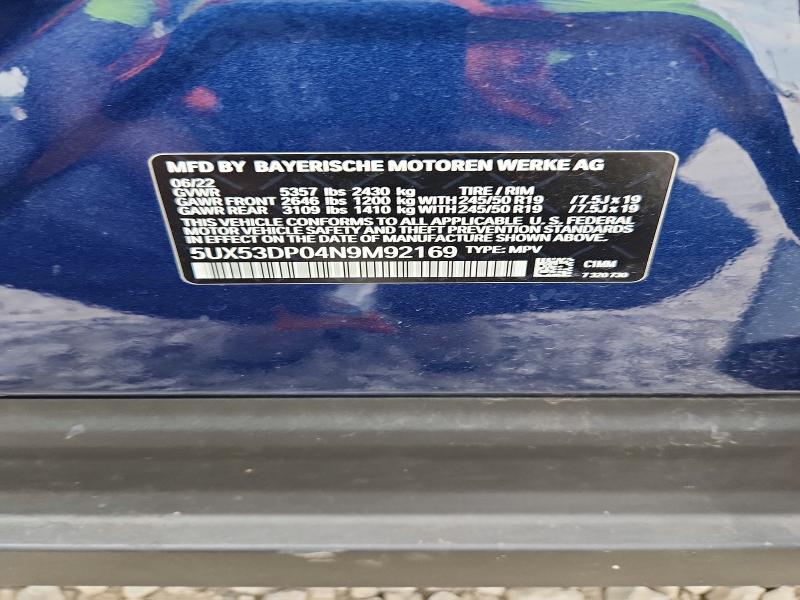 Продаж на аукціоні авто 2022 Bmw X3, vin: 5UX53DP04N9M92169, номер лоту: 67198316
