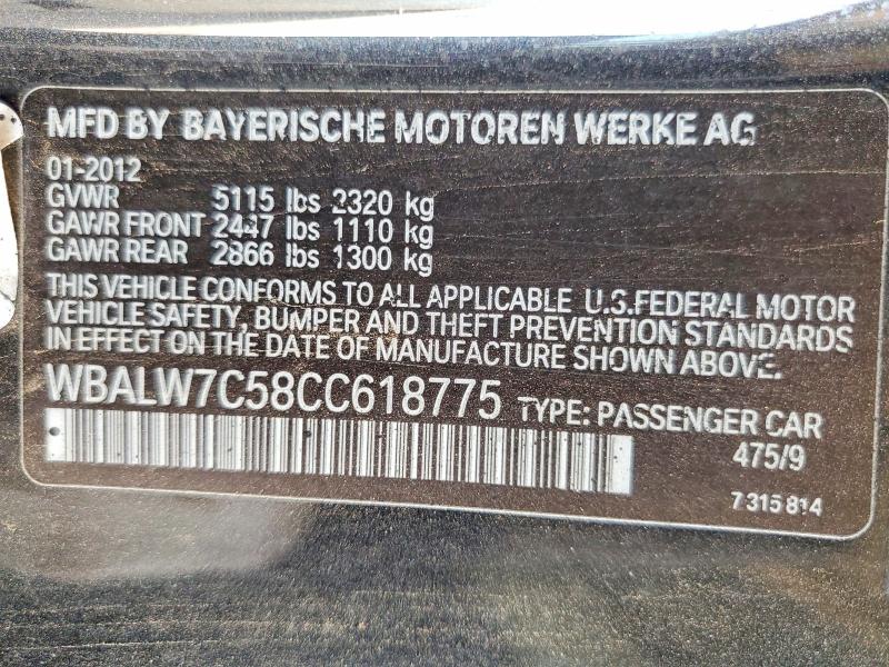 Aukcja sprzedaży 2012 Bmw 640, vin: WBALW7C58CC618775, numer aukcji: 66235056