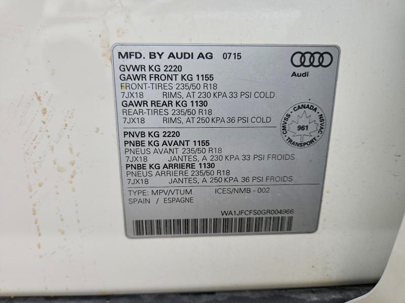 Продаж на аукціоні авто 2016 Audi Q3, vin: WA1JFCFS0GR004966, номер лоту: 62070536