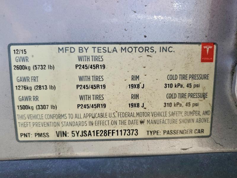 63621996 :رقم المزاد ، 5YJSA1E28FF117373 vin ، 2015 Tesla Model S مزاد بيع