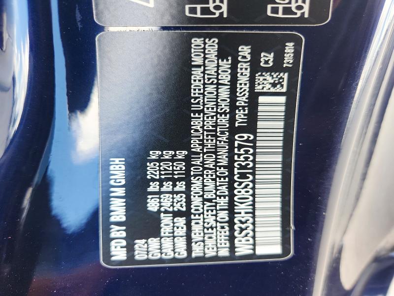 2025 Bmw M4 მანქანა იყიდება აუქციონზე, vin: WBS33HK08SCT35579, აუქციონის ნომერი: 64624966