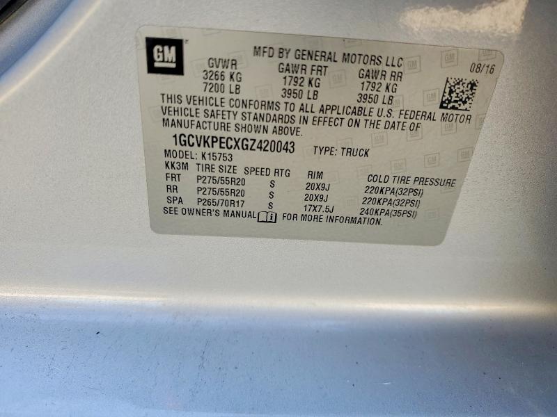 Продаж на аукціоні авто 2016 Chevrolet Silverado, vin: 1GCVKPECXGZ420043, номер лоту: 63938566