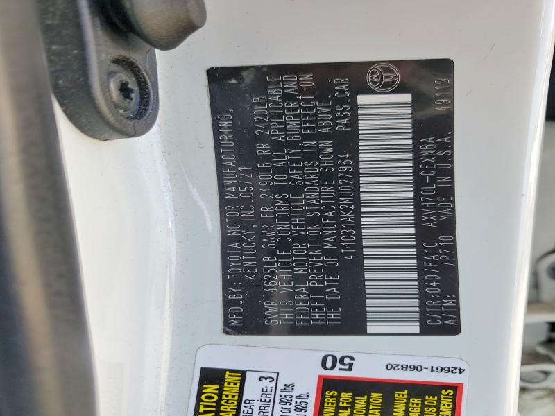 2021 Toyota Camry მანქანა იყიდება აუქციონზე, vin: 4T1C31AK2MU027964, აუქციონის ნომერი: 64051486