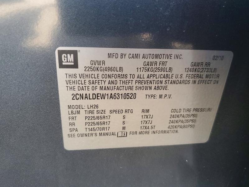 Продажа на аукционе авто 2010 Chevrolet Equinox, vin: 2CNALDEW1A6310520, номер лота: 64732926