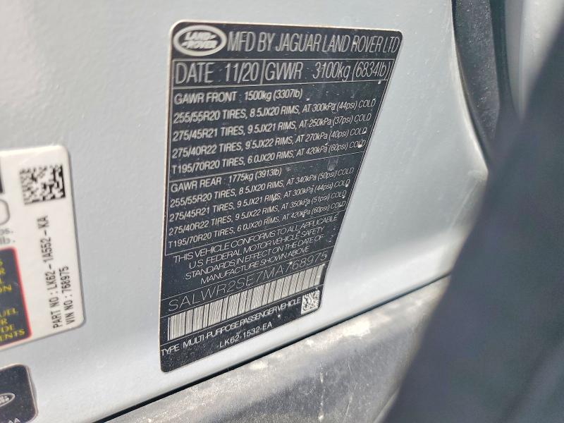Продаж на аукціоні авто 2021 Land Rover Range Rover Sport, vin: SALWR2SE7MA768975, номер лоту: 65911396