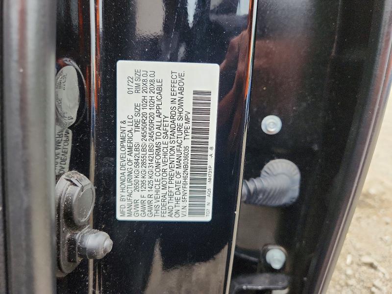 Продаж на аукціоні авто 2022 Honda Pilot, vin: 5FNYF6H62NB036035, номер лоту: 65239646