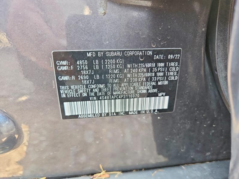 Aukcja sprzedaży 2023 Subaru Outback, vin: 4S4BTAPC4P3116070, numer aukcji: 67075646