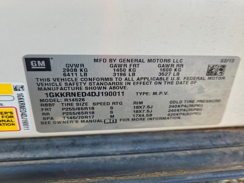 65666166 :رقم المزاد ، 1GKKRNED4DJ190011 vin ، 2013 Gmc Acadia مزاد بيع