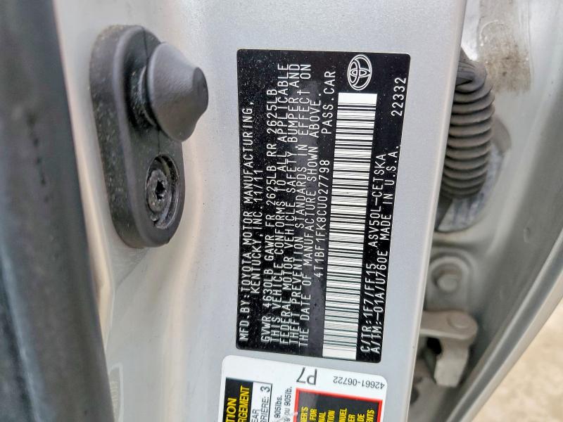 Aukcja sprzedaży 2012 Toyota Camry, vin: 4T1BF1FK8CU027798, numer aukcji: 64472446