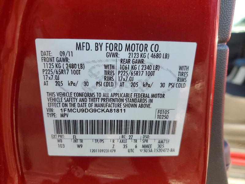Продаж на аукціоні авто 2012 Ford Escape, vin: 1FMCU9DG9CKA81811, номер лоту: 65350496