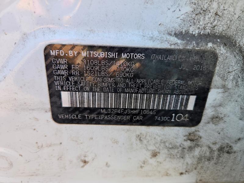 65868426 :رقم المزاد ، ML32F4FJ3HHF10845 vin ، 2017 Mitsubishi Mirage مزاد بيع