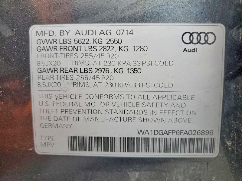 Продажа на аукционе авто 2015 Audi Q5, vin: WA1DGAFP6FA026896, номер лота: 65472986
