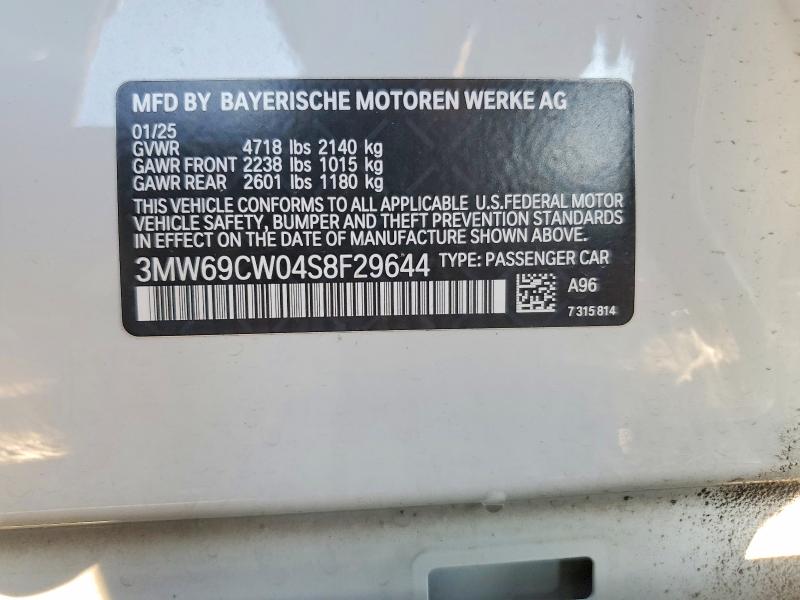 2025 Bmw 330i მანქანა იყიდება აუქციონზე, vin: 3MW69CW04S8F29644, აუქციონის ნომერი: 67020406