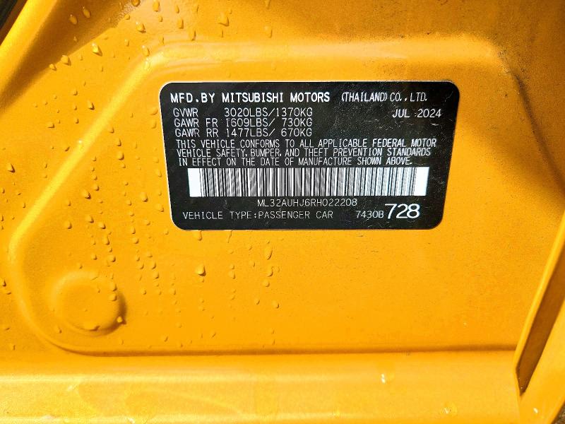 63581986 :رقم المزاد ، ML32AUHJ6RH022208 vin ، 2024 Mitsubishi Mirage مزاد بيع