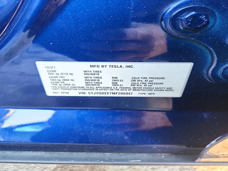 Aukcja sprzedaży 2021 Tesla Model Y, vin: 5YJYGDEE7MF286947, numer aukcji: 62973176