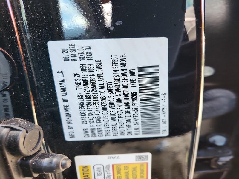 Aukcja sprzedaży 2020 Honda Pilot, vin: 5FNYF5H57LB028205, numer aukcji: 66249836