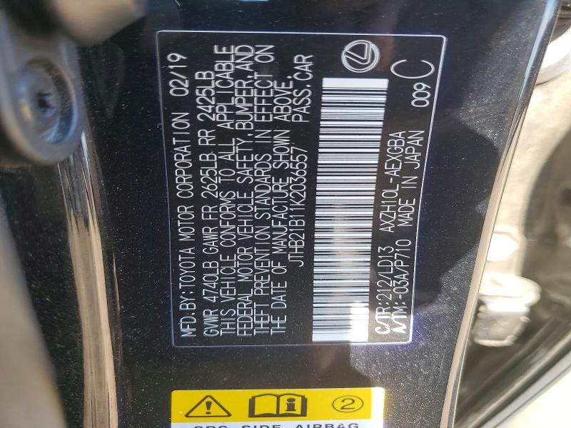 63551346 :رقم المزاد ، JTHB21B11K2036557 vin ، 2019 Lexus Es مزاد بيع