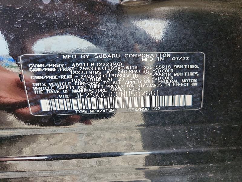 63571556 :رقم المزاد ، JF2SKAJC0NH502681 vin ، 2022 Subaru Forester مزاد بيع