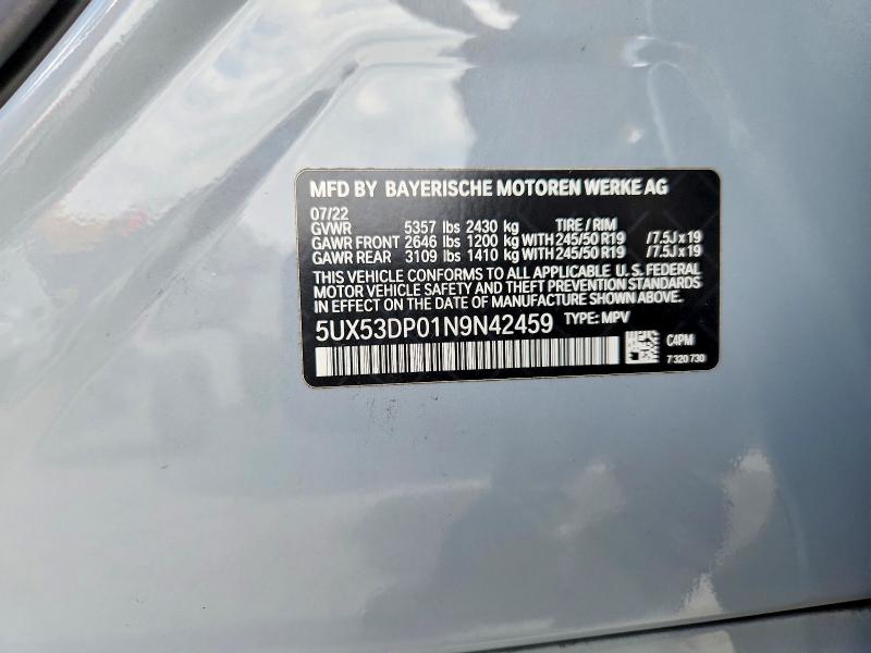 Aukcja sprzedaży 2022 Bmw X3, vin: 5UX53DP01N9N42459, numer aukcji: 66528436