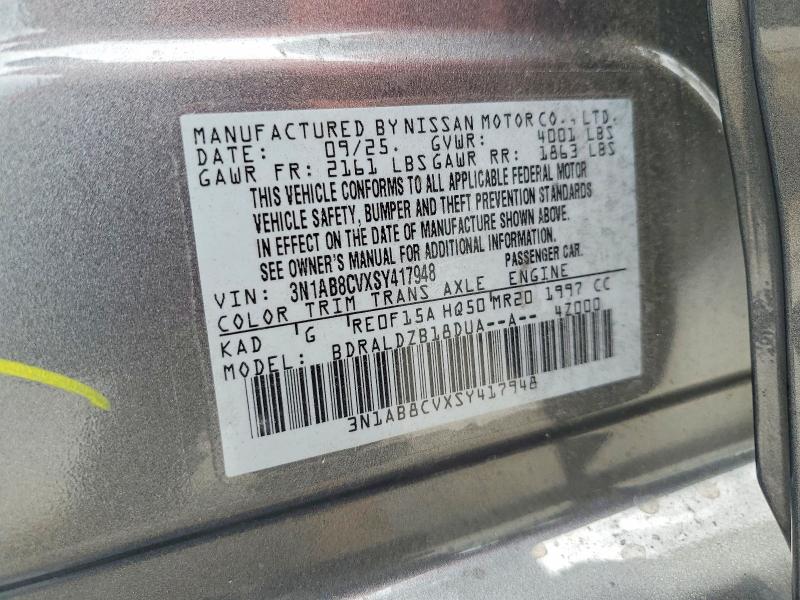 2025 Nissan Sentra მანქანა იყიდება აუქციონზე, vin: 3N1AB8CVXSY417948, აუქციონის ნომერი: 65584506
