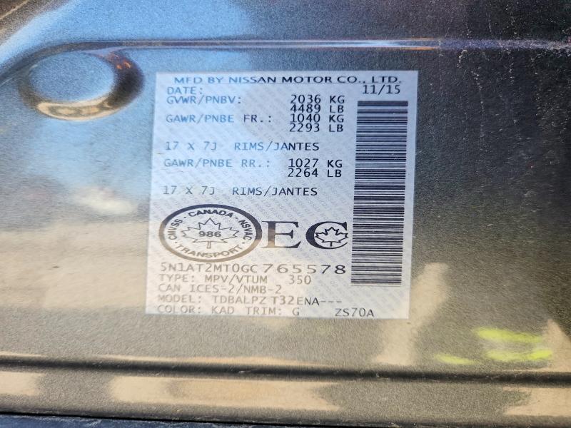 2016 Nissan Rogue მანქანა იყიდება აუქციონზე, vin: 5N1AT2MT0GC765578, აუქციონის ნომერი: 64976266