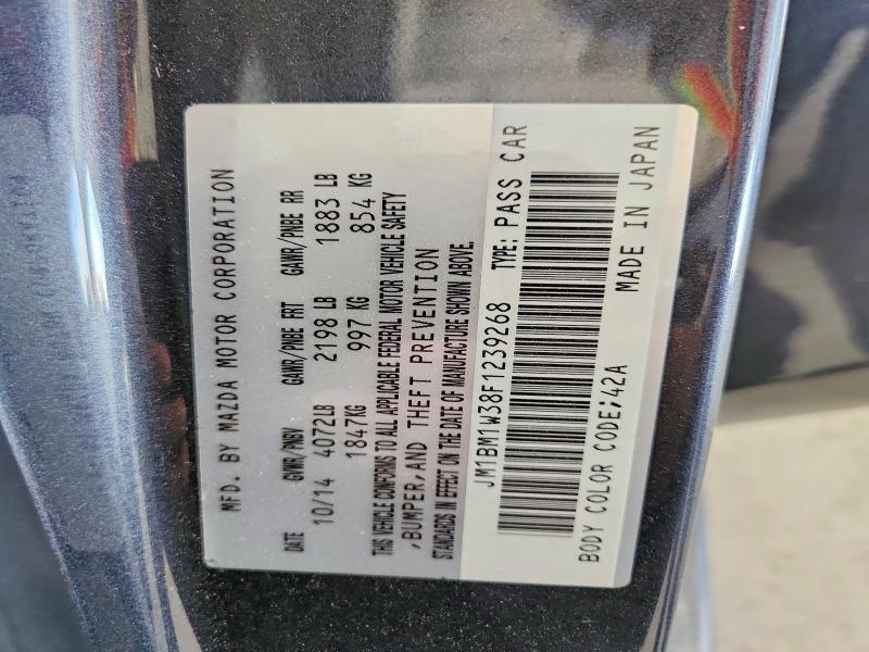 64182776 :رقم المزاد ، JM1BM1W38F1239268 vin ، 2015 Mazda 3 مزاد بيع