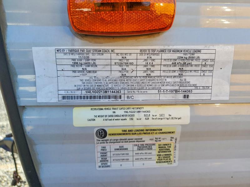 2021 Gulfstream Recreational Vehicle (rv) მანქანა იყიდება აუქციონზე, vin: 1NL1G2213M1144363, აუქციონის ნომერი: 65546426