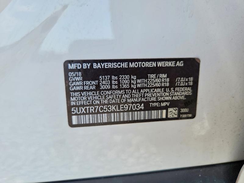 2019 Bmw X3 მანქანა იყიდება აუქციონზე, vin: 5UXTR7C53KLE97034, აუქციონის ნომერი: 65594526
