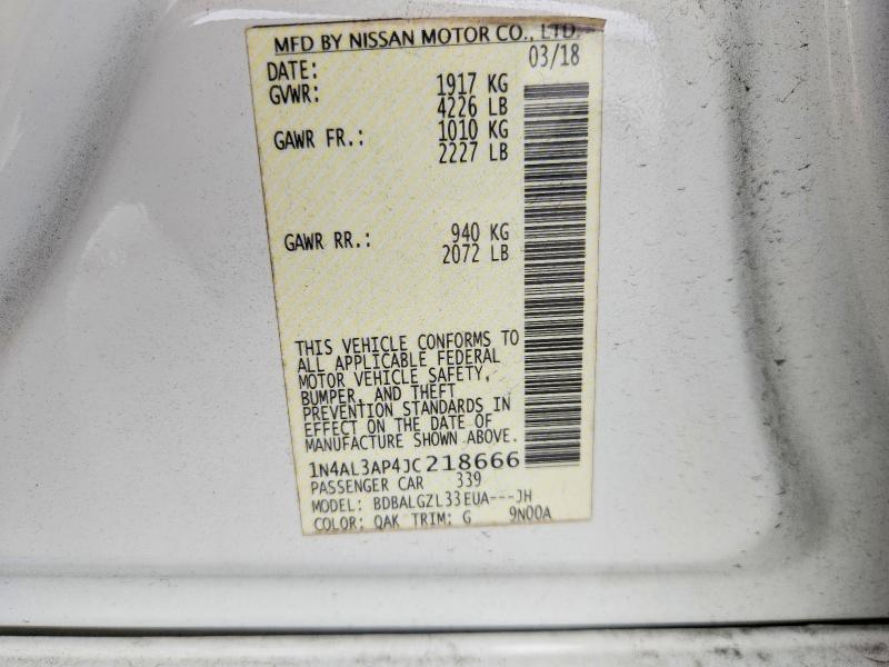 Продаж на аукціоні авто 2018 Nissan Altima, vin: 1N4AL3AP4JC218666, номер лоту: 66045126