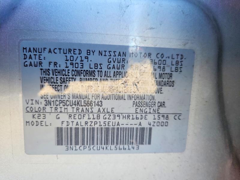 Aukcja sprzedaży 2019 Nissan Kicks, vin: 3N1CP5CU4KL566143, numer aukcji: 66735276