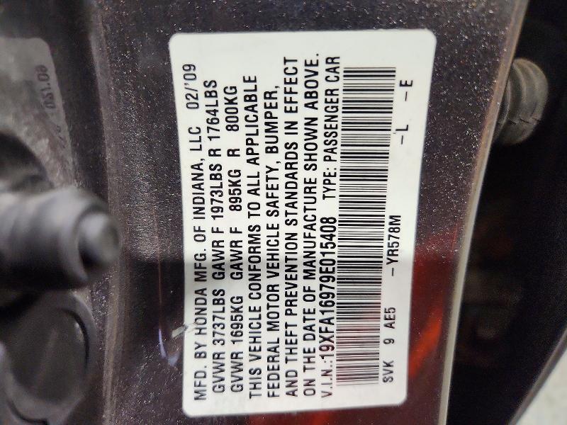 2009 Honda Civic მანქანა იყიდება აუქციონზე, vin: 19XFA16979E015408, აუქციონის ნომერი: 64237946