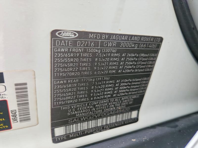 Продажа на аукционе авто 2016 Land Rover Range Rover Sport, vin: SALWG2VF0GA648420, номер лота: 64015056