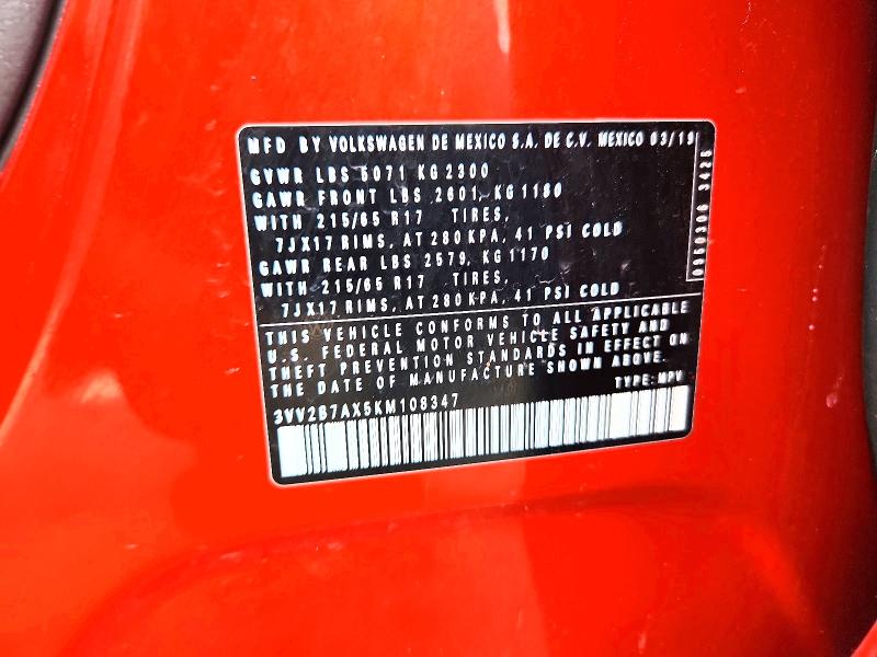64422546 :رقم المزاد ، 3VV2B7AX5KM108347 vin ، 2019 Volkswagen Tiguan مزاد بيع
