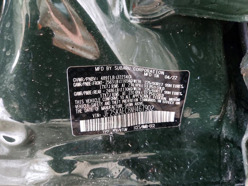 Продажа на аукционе авто 2022 Subaru Forester, vin: JF2SKAEC8NH467902, номер лота: 63572346