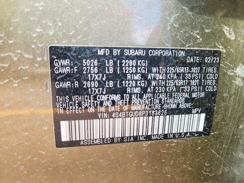 2023 Subaru Outback მანქანა იყიდება აუქციონზე, vin: 4S4BTGUD8P3183626, აუქციონის ნომერი: 65095216